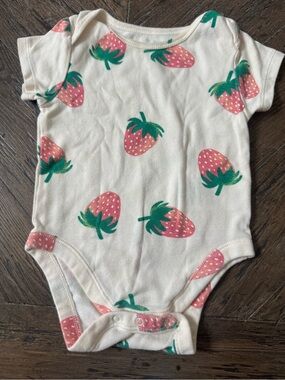 Old Navy Cream Baby Bodysuit with Pink Strawberry Print